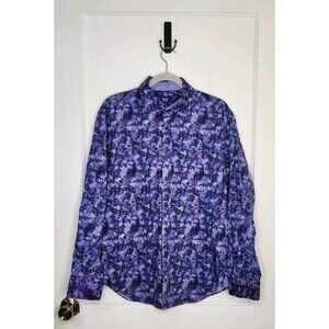 TALLIA Sz Large Abstract Watercolor Floral Print Button Up Long Sleeve Shirt